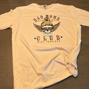 Gildan Bad‎ Moms Club Graphic T-Shirt Skull Leopard Print Wings Large